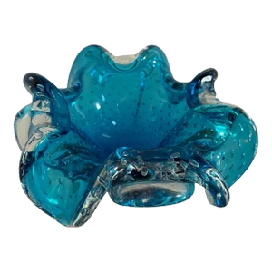 1950s Turquoise Murano "Attributed" Glass Ashtray Controlled Bubble