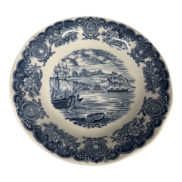 Vintage Historic Ports of England Blue Transferware Dessert Bowl For Sale
