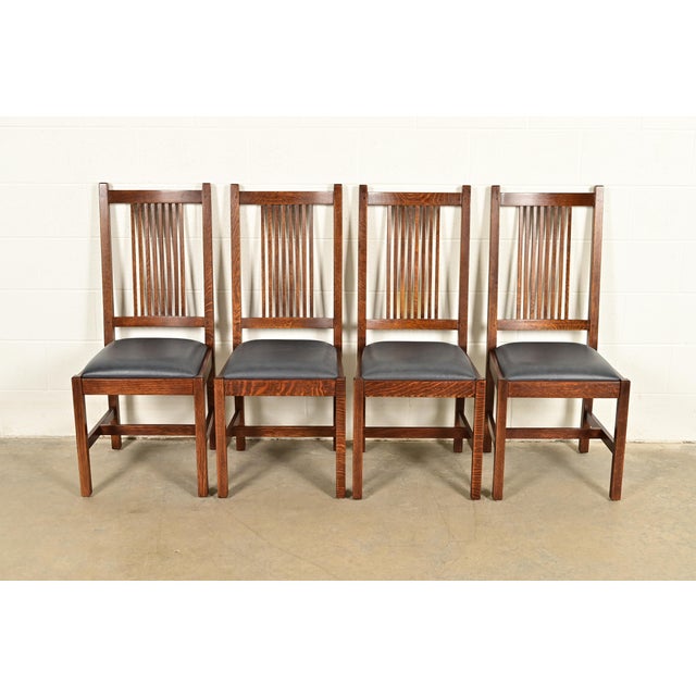 Mission Stickley Mission Oak Arts & Crafts Spindle Back Dining Chairs | Set of Four For Sale - Image 3 of 15