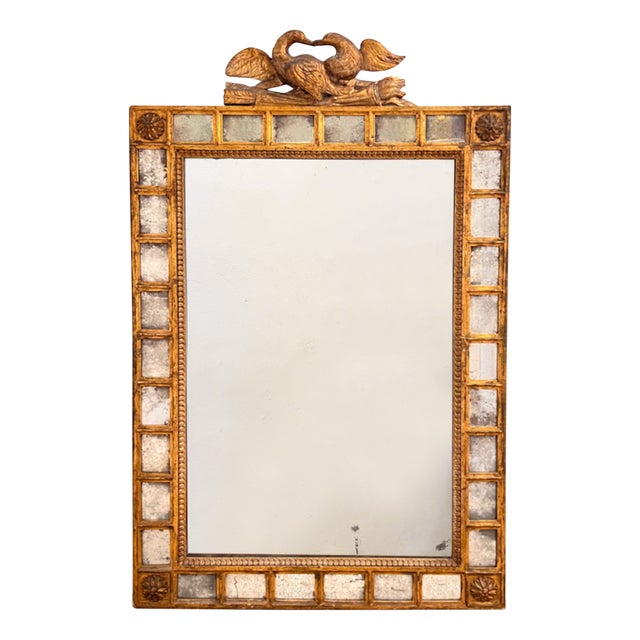 19th Century French Giltwood Wall Mirror in Mercury Glass with Doves on the Crest For Sale