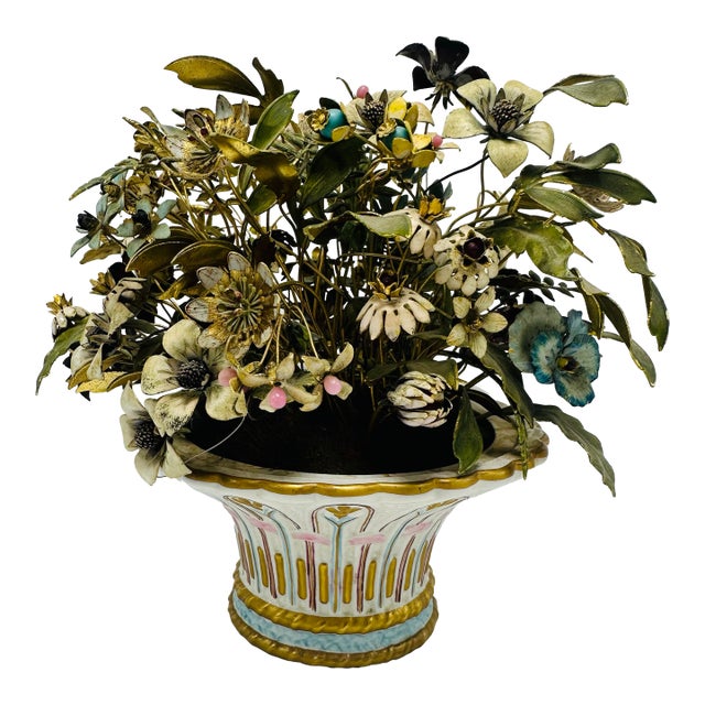 Jane Hutchinson Ceramic and Tole Flower Arrangement For Sale
