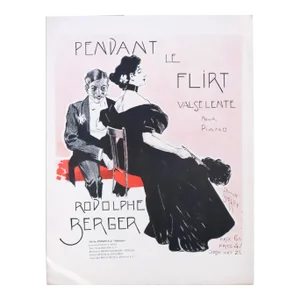 1910s French Music Sheet for Piano Partition, Pendant Le Flirt by Rodolphe Berger