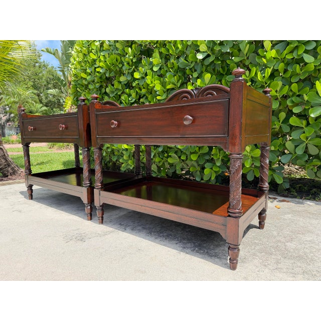 Campaign Ralph Lauren British Colonial Mahogany Accent Chests With Drawer & Shelf, Pair For Sale - Image 3 of 16