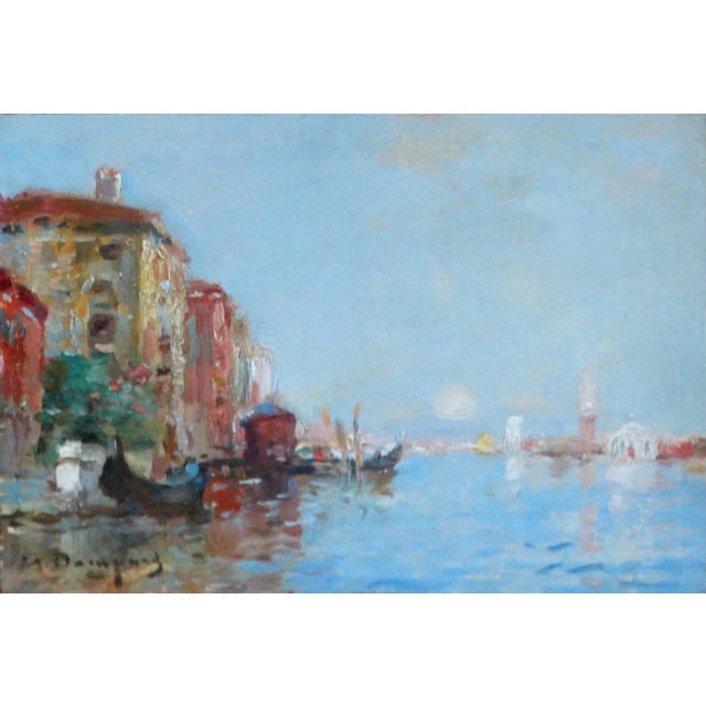 Antique Impressionist oil painting on panel by listed French artist Maurice Bompard (1857-1936). It is titled, 'Venice at...