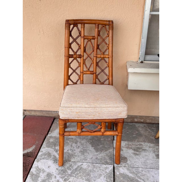 Contemporary 6 Late 20th Century Refurbished Rattan Chippendale Dining Chairs Styled After Bielecky Brothers For Sale - Image 3 of 7
