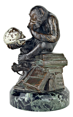 Monkey with Skull, Bronze, Circa 1900, By the German Sculptor Hugo Wolfgang Reinhold