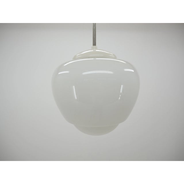 White Mid-Century Glass and White Bakelite Chandelier, Czechoslovakia, 1960s For Sale - Image 8 of 13
