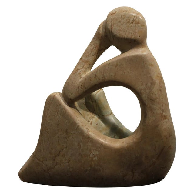 "Thinking Figure of a Woman" Contemporary Marble Sculpture For Sale - Image 4 of 5