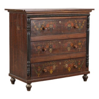 19th Century Hungarian Original Hand-Painted Pine Chest of Three Drawers For Sale