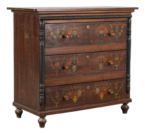 19th Century Hungarian Original Hand-Painted Pine Chest of Three Drawers
