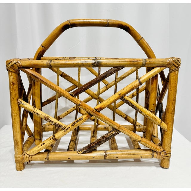 Mid 20th Century Vintage Scorched Bamboo & Bent Rattan Magazine Holder For Sale - Image 5 of 5