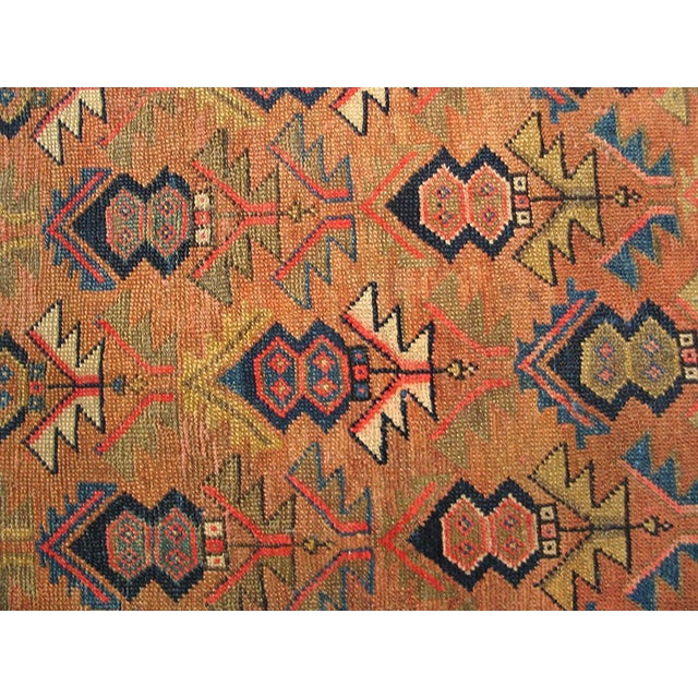 Tribal 1930s Orange Peach Geometric Tribal Handknotted Antique Persian Kurdish Rug 4'6" X 5'7" Wool Carpet For Sale - Image 3 of 6