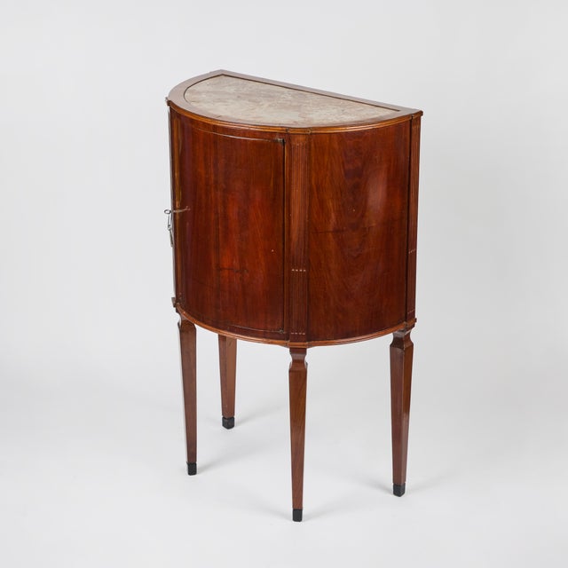 1900s Pair Antique Cherry Wood Demi-Lune Cabinets With Marble Tops For Sale - Image 9 of 12