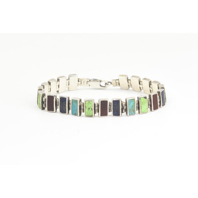Silver Multicolored Gemstone and Sterling Silver Link Bracelet For Sale - Image 8 of 14
