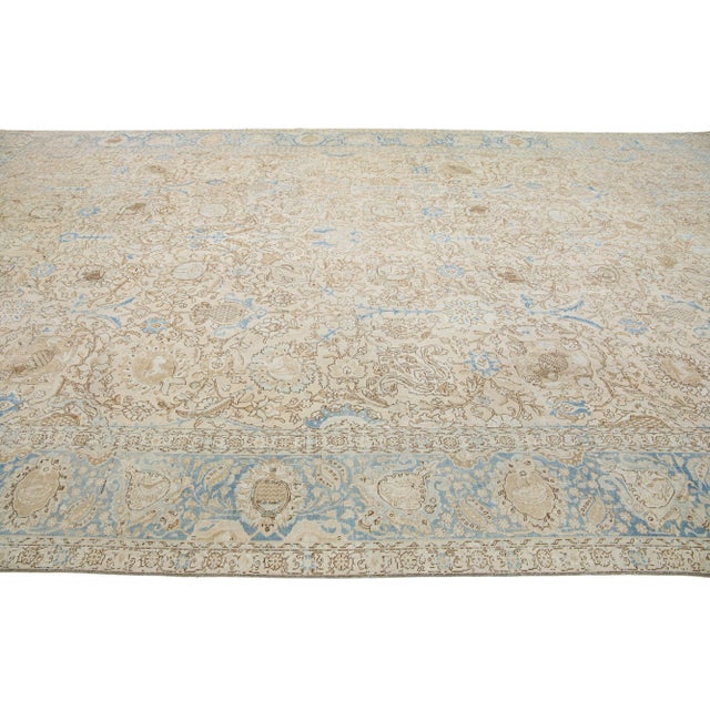 Allover Designed Antique Wool Rug Persian Tabriz From 1910s in Beige For Sale - Image 4 of 9