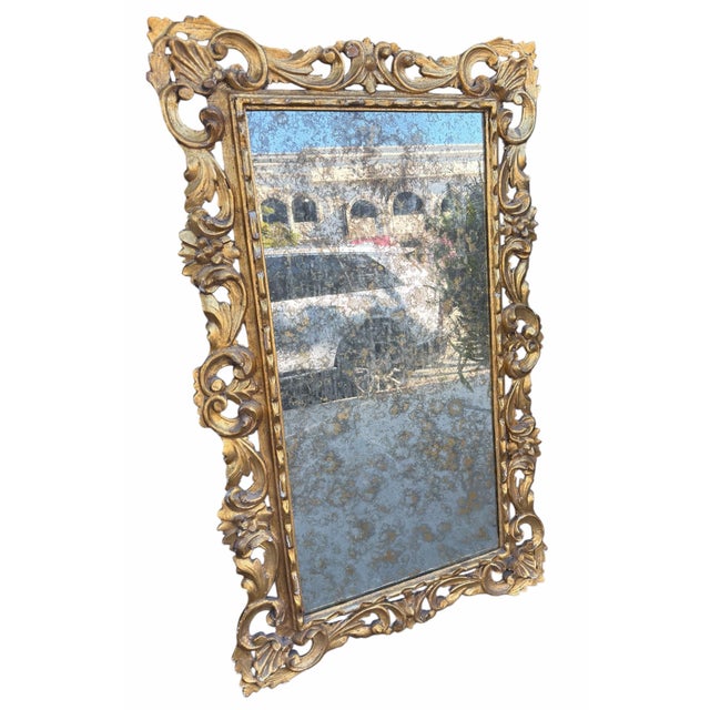 Italian Antique Italian Giltwood Mirror W Venetian Antiqued Glass For Sale - Image 3 of 4