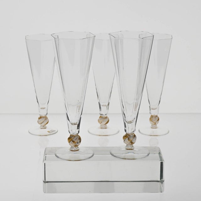 Hexagonal Flutes with Gold Inserts by Cenedese, Set of 5 For Sale - Image 17 of 18