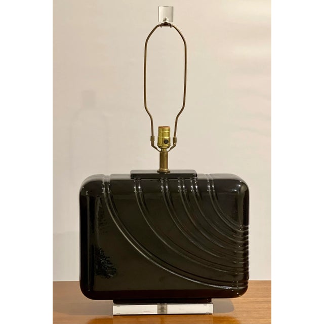 1980s 1980s Post-Modern Large Black Ceramic and Lucite Table Lamps, Pair For Sale - Image 5 of 12