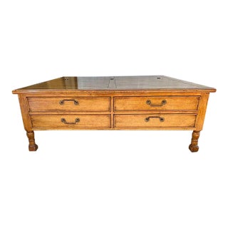 Late 20th Century Large Rustic Farmhouse Style Fruitwood Square Coffee Table. For Sale