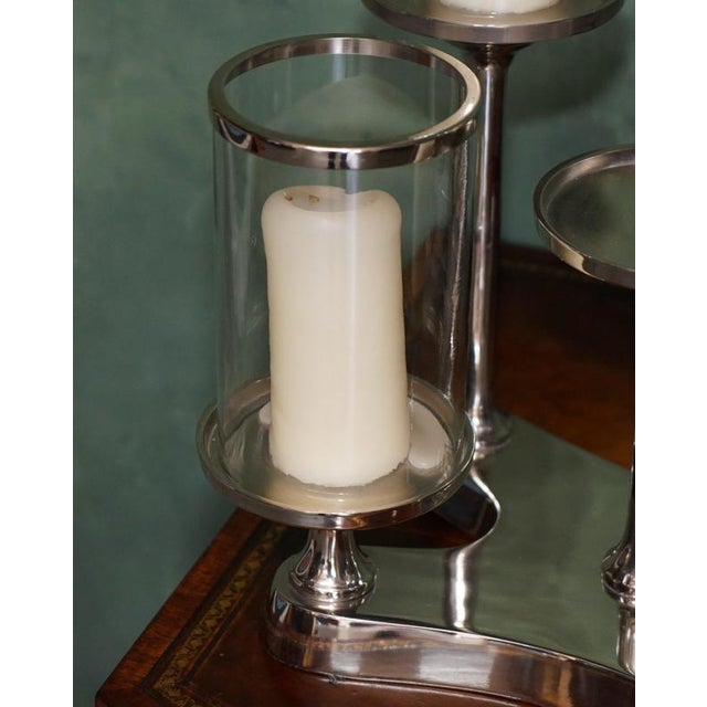 Nickel and Glass 5-Light Hurricane Candleholder Centrepiece from Colmore For Sale - Image 3 of 18