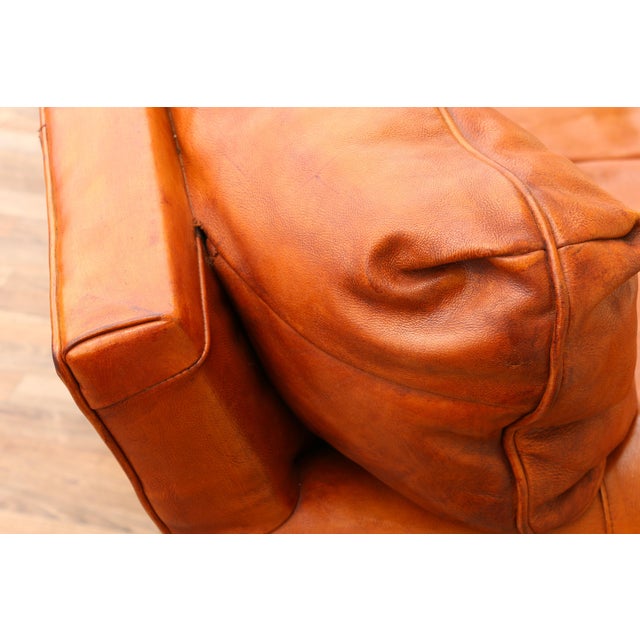 Vintage 1970s Honey Tan Leather Sofa | Tufted Feather Cushion Sofa, American Mid-Century Lounge Seating For Sale - Image 13 of 18