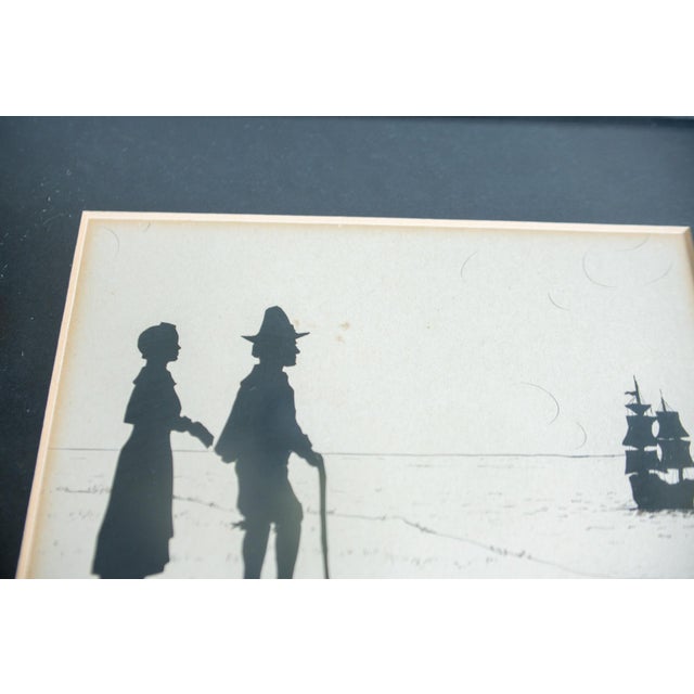Antique Pilgrim Silhouette C. 1920 Framed Cut Paper & Ink Art, Signed Provenance Judge Charles Barker Wheeler, New York Supreme Court For Sale - Image 10 of 11