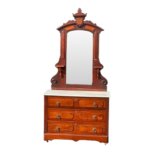 Antique Victorian Marble Top Walnut Chest With Mirror