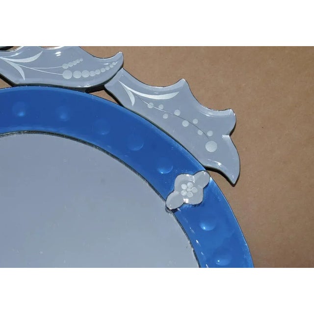 Vintage Italian Venitian Cobalt Blue Engraved Wall Mirror For Sale - Image 5 of 13