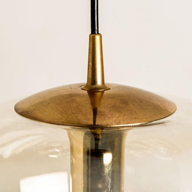 Smoked Brown Glass and Brass Pendant Lights attributed to Peill and Putzler, 1960s, Set of 2 For Sale - Image 9 of 18