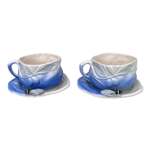 French Majolica Cups & Saucers Cicada Louis Sicard Circa 1900-a Pair