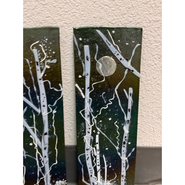 Glass Abstract Winter Landscape Glass Wall Art Panels, Set of Two For Sale - Image 7 of 12