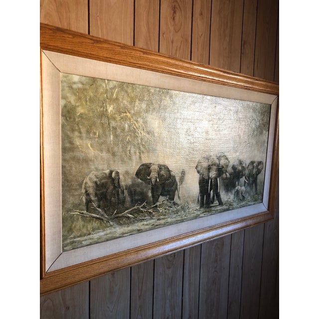 Wood David Shepherd “Elephants at Amboseli” Gel Embellished Print 1962 Framed and Matted For Sale - Image 7 of 10