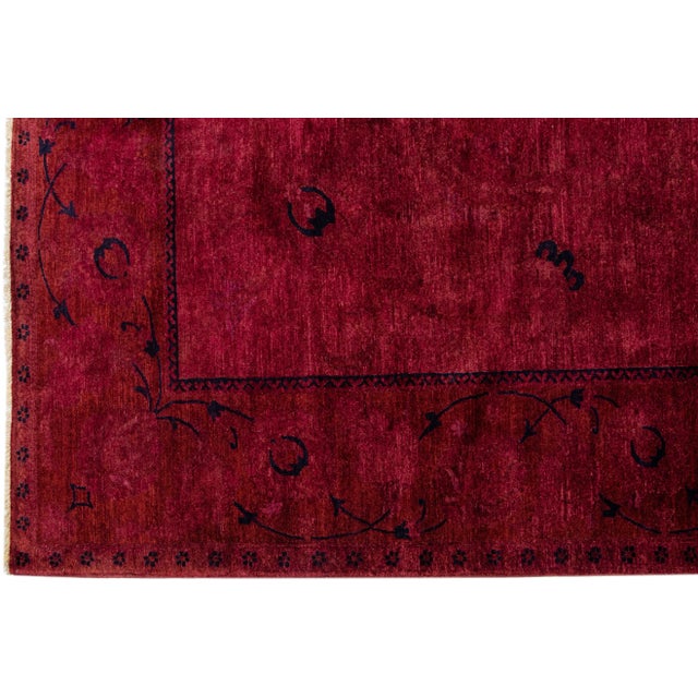 2010s Handmade Transitional Wool Rug With Floral Motif in Red For Sale - Image 4 of 7