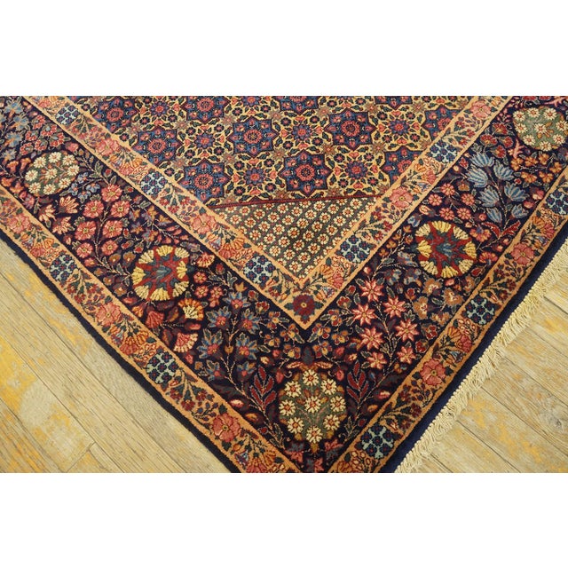 1900s Blue Navy Medallion Floral Antique Persian Kerman Rug 4'10'' X 8'4'' Handknotted Wool Carpet For Sale - Image 12 of 16
