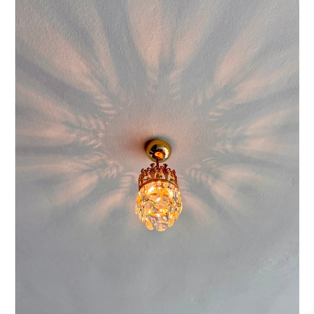 Emerald Vintage Small Brass & Emerald Green Crystal Crown Flush Mount – 1 Light For Sale - Image 8 of 18