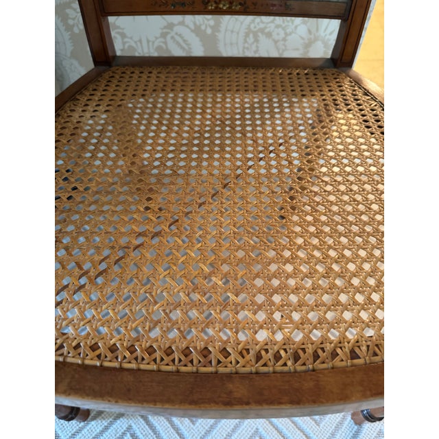 Early 20th Century Edwardian Satinwood Floral Painted Armchair With Cane Seat For Sale - Image 14 of 18