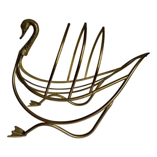 Vintage Hollywood Regency Brass Swan Magazine Rack, in the Style of Maison Jansen For Sale