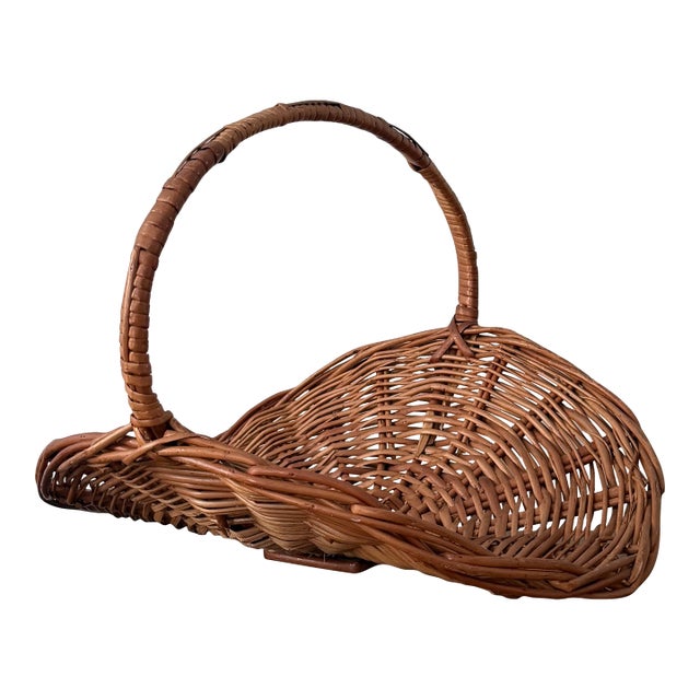 Vintage Portuguese Wicker Flower Gathering Basket For Sale