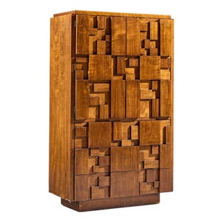 Lane Staccato Brutalist Mid Century Walnut Armoire Dresser For Sale