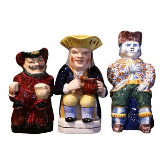 19th Century English and French Majolica Figural Pitchers, Set of 3 For Sale