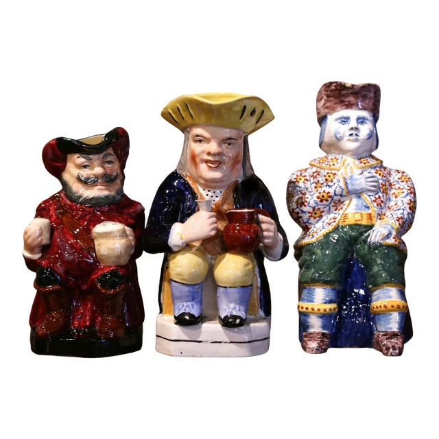 19th Century English and French Majolica Figural Pitchers, Set of 3 For Sale