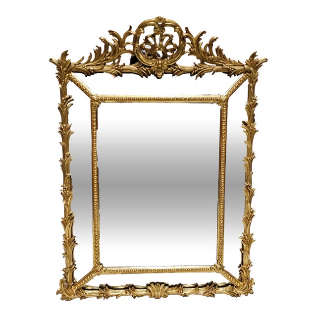 French Rococo Revival Giltwood Border Glass Mirror For Sale