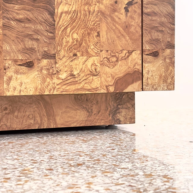 Tan Postmodern Three-Drawer Waterfall Dresser With Faux Burlwood Laminate Veneer For Sale - Image 8 of 15