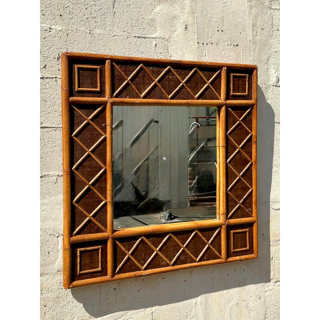 Boho Chic Vintage Coastal Trellis Rattan Mirror For Sale - Image 3 of 7