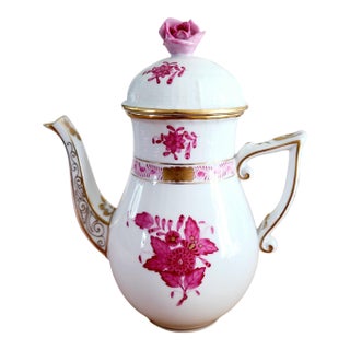 1960s Herend Chinese Bouquet Raspberry Individual 6.5" Coffee Pot - Discontinued For Sale