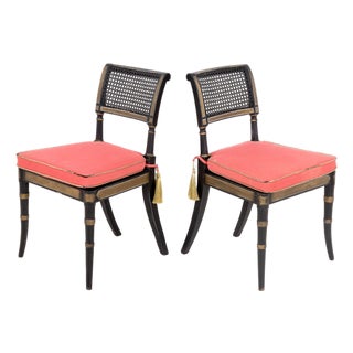 Mid 20th Centur Regency Style Ebonized Caned Chairs, Pair For Sale