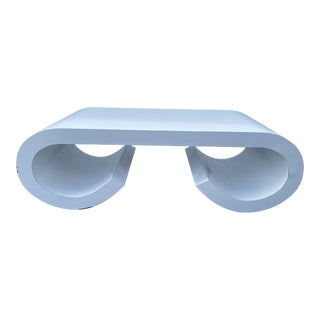Postmodern 1970s White Laminate Waterfall Scroll Coffee Table After Karl Springer For Sale