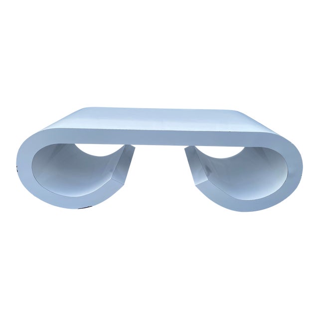 Postmodern 1970s White Laminate Waterfall Scroll Coffee Table After Karl Springer For Sale