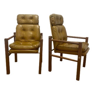 Mid 20th Century Naugahyde Lounge Chairs With Chrome and Wood Frame & Trim, a Pair For Sale