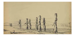 Edouard Dufeu, Water Bearers in the Desert, Pencil & Ink, Early 20th Century